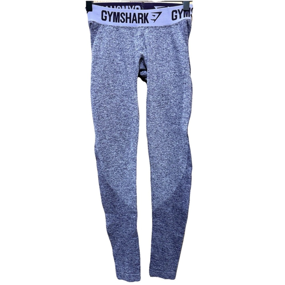 Gymshark Dry Flex Athletic Leggings Womens Heather Purple Gray Logo XS EUC‎